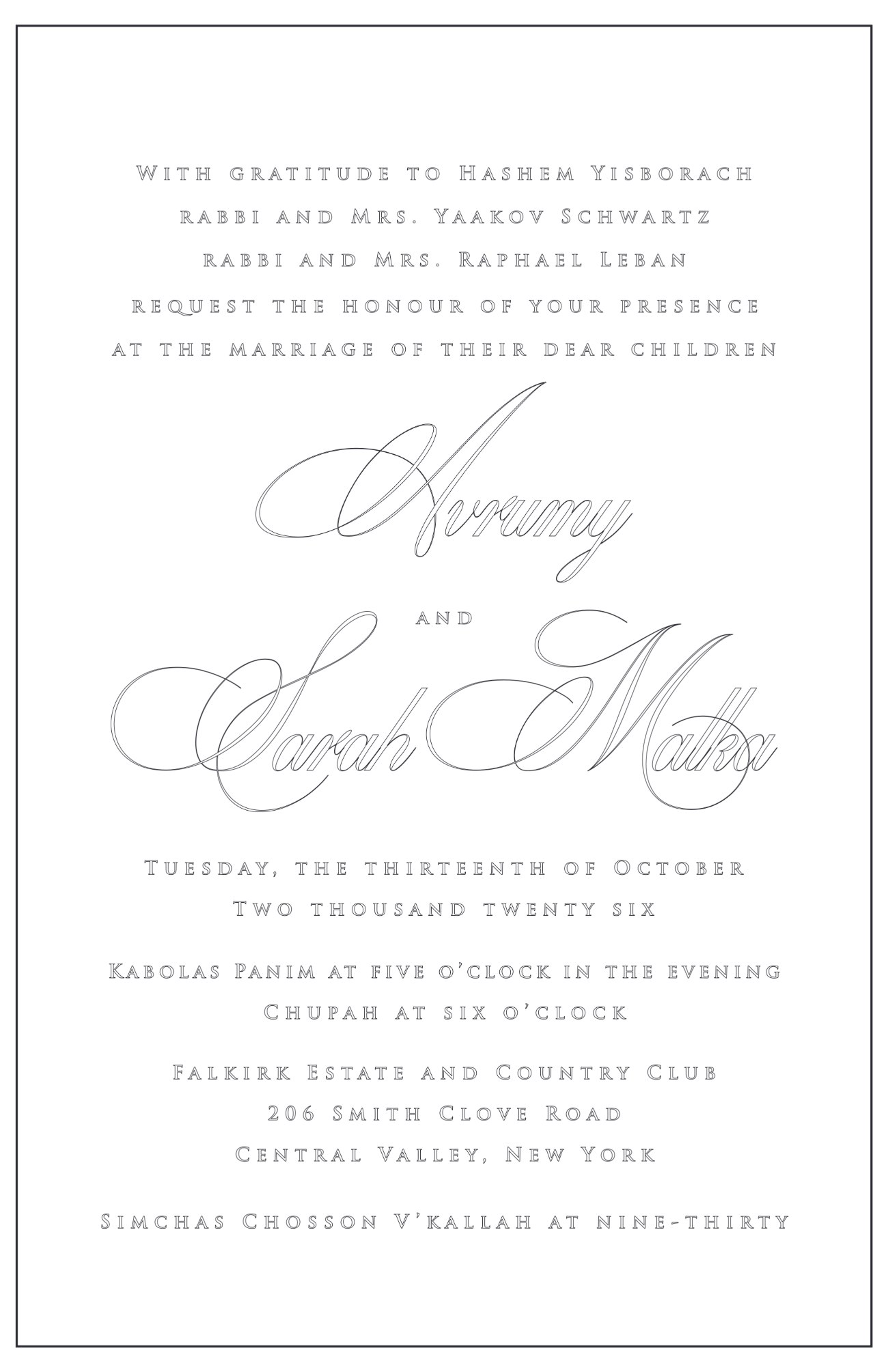 The printed invitation — Tuesday, the thirteenth of October, two thousand twenty six